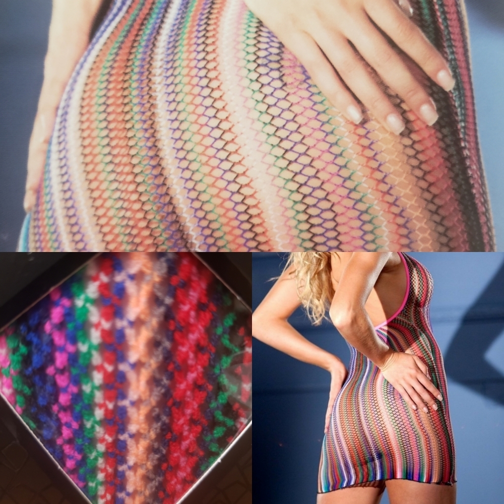 BE WICKED Rainbow Fishnet Halter Mini Dress Women's Multicolored OSFM New NIB
